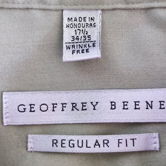Geoffrey Beene button down shirt men's size 17.5 34-35 olive green regular fit - Picture 5 of 12